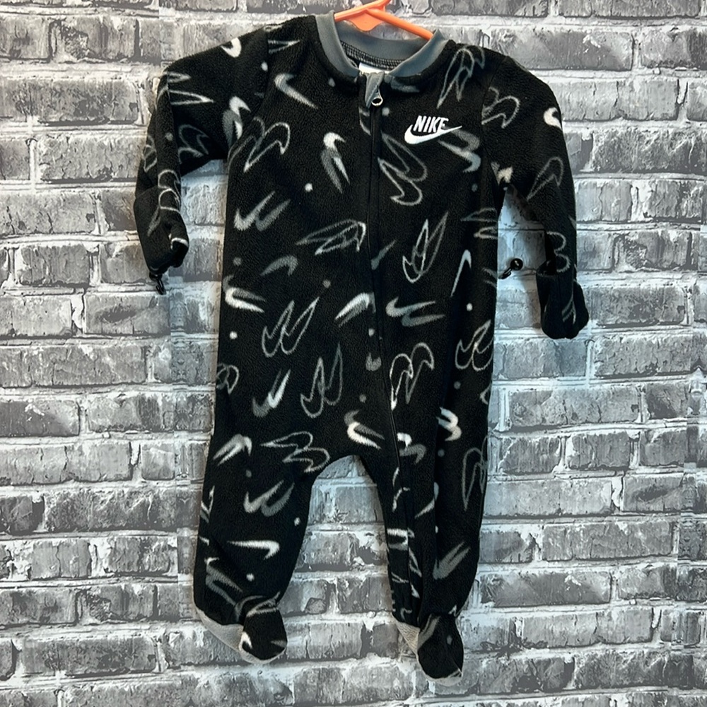 Nike Black Fleece Footed Baby One-Piece with Gray Accents